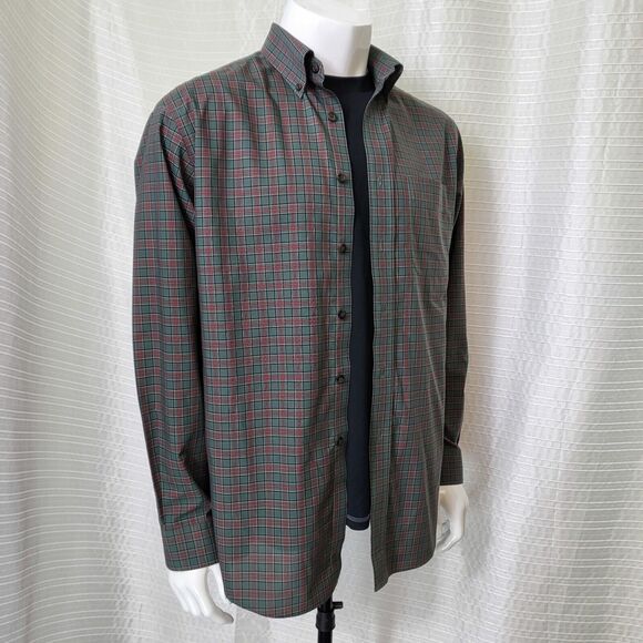 L.L. BEAN Wrinkle Resistant Shirt Lt-Mid Weight Cotton Plaid Green Red Men's M - Picture 1 of 13